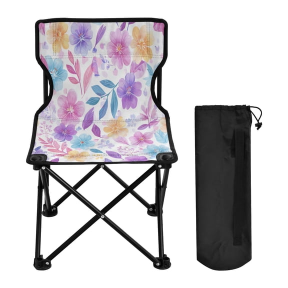 600D Oxford Camping Chair Portable Foldable Chair Supports 220 lbs for Picnic, Fishing, Backpacking Pink and Purple Flowers