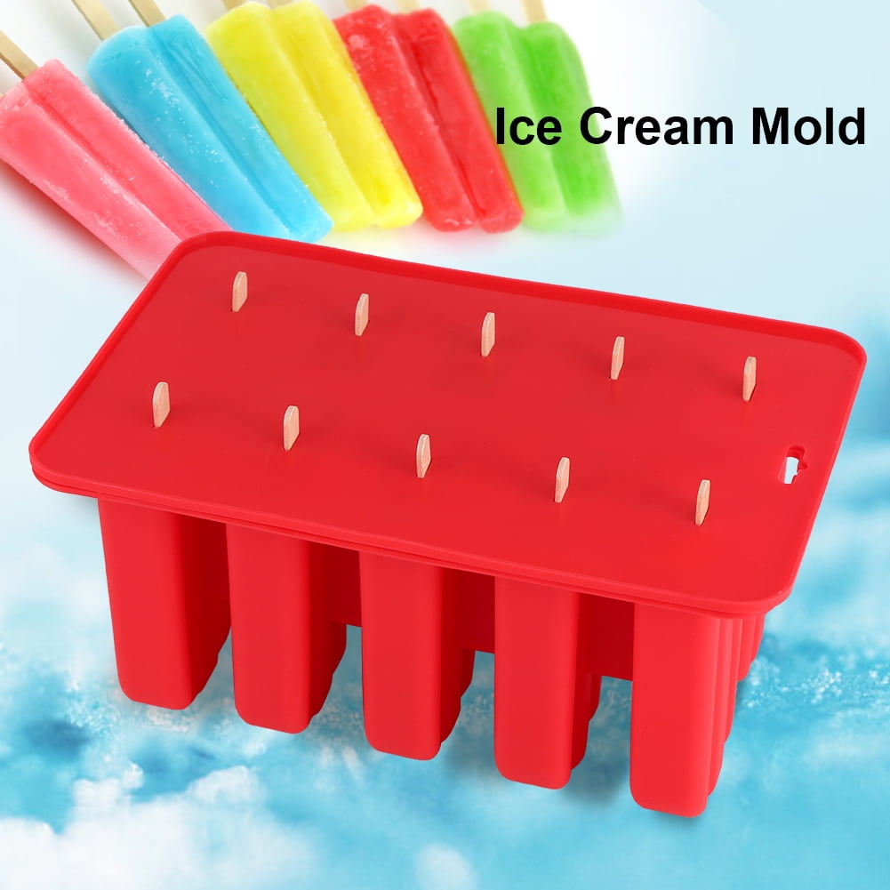 WALFRONT Frozen Mold, Ice Cream Maker Mould,10 Cells Silicone Ice Cream