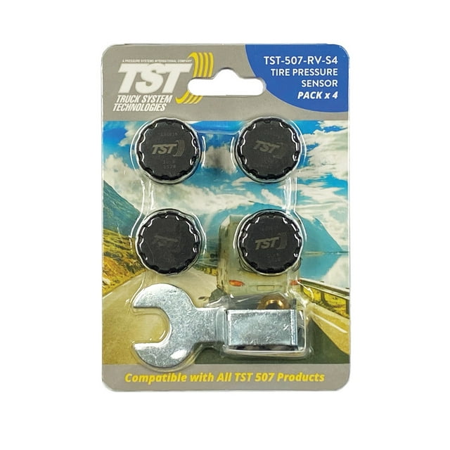 Truck System Technology Système de Surveillance de la Pression des Pneus - Capteur TPMS Série TST-507-RV-S4 507; avec Capteur de Capuchon 507; 4 Capteurs Style Capuchon à Vis; Résistant à l'Eau; 2 Clés d'Installation; Lot de 4