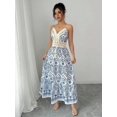 thumbnail image 4 of Womens Blue and White Boho V-Neck Tiered Maxi Dress With Lace & Tassel, 4 of 6