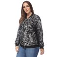 thumbnail image 3 of Women's Plus Size Sparkly Sequin Long Sleeve Zip Up Bomber Jacket Coat, Black, XXXX-Large, 3 of 5