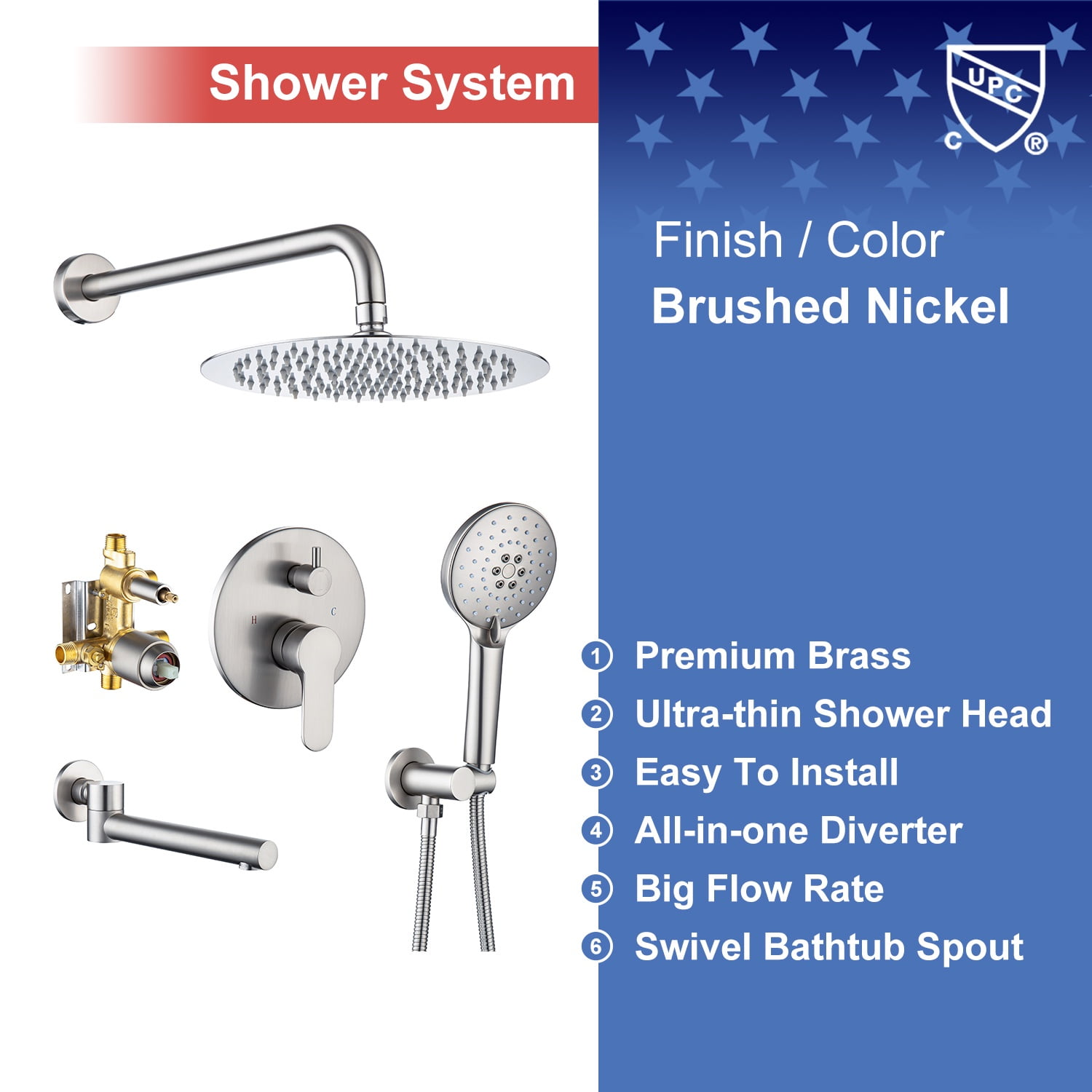 Rainlex One-Handle 1-Spray Brushed Nickel Bathtub Shower Faucet