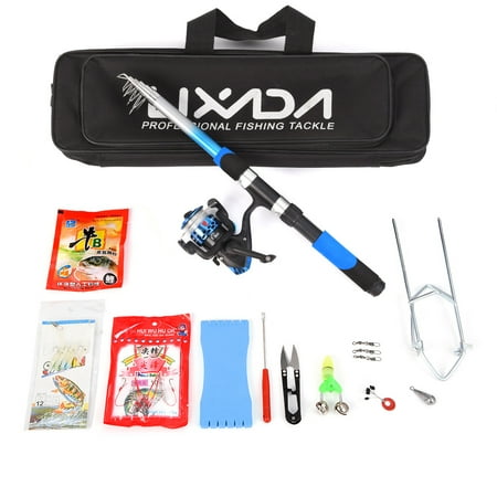 - Lixada Fishing Tackle Set with 2.1m Telescopic Fiberglass Fishing Sea Rod Spinning Fishing Reel Fishing Baits Hooks Fishing Bag Kit Seawater Freshwater Suits Professional Travel Fishing Pole Rod Set