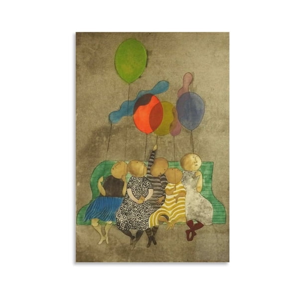 Graciela Rodo Boulanger Impresión Niños con globos Impresión Foto Arte Pintura Lienzo Póster Decoración para el hogar Dormitorio Decoración moderna Pósteres Regalos 08x12 pulgadas (20x30 cm)