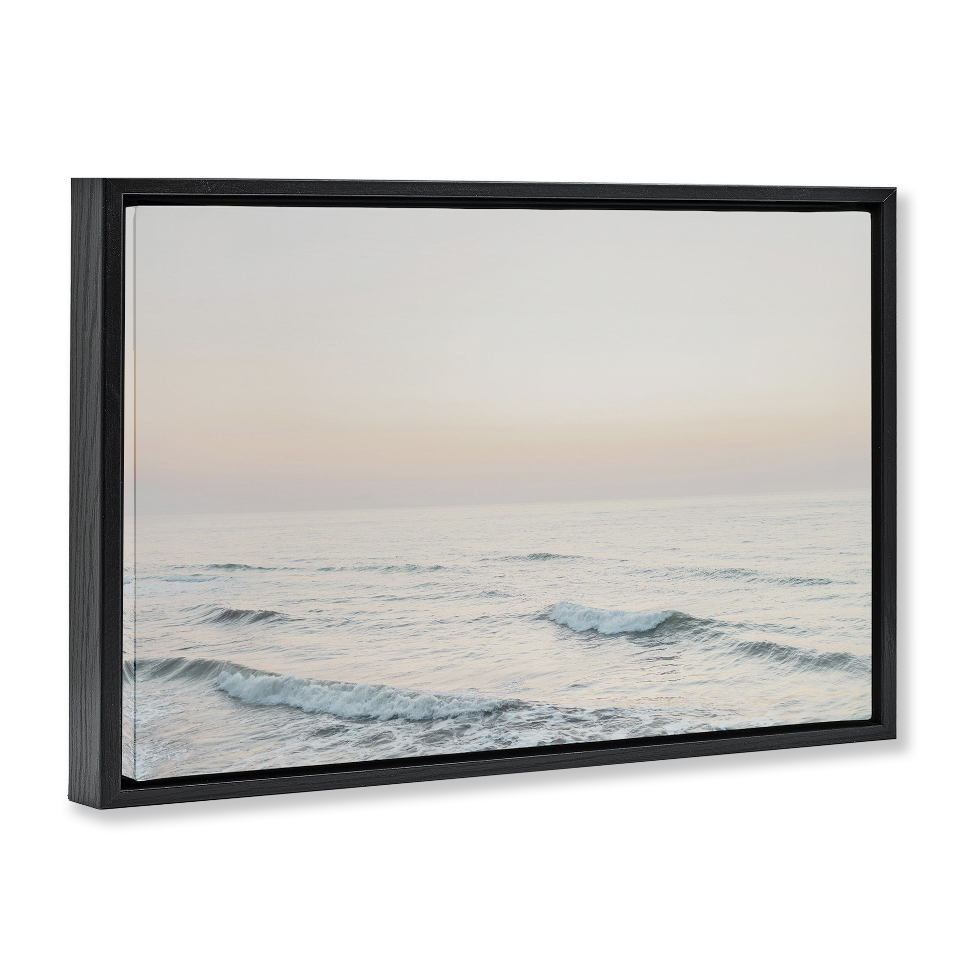 Stupell Industries Rolling Waves At Dawn Coastal Photography Black Floater Framed Canvas Art Print Wall Art, 31 x 21