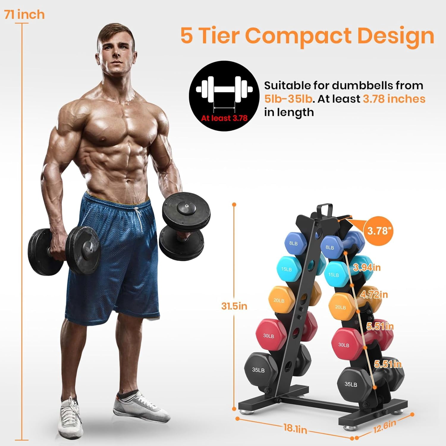 A-Frame Dumbbell Storage Rack Stand Holder for Home Gym with Handle
