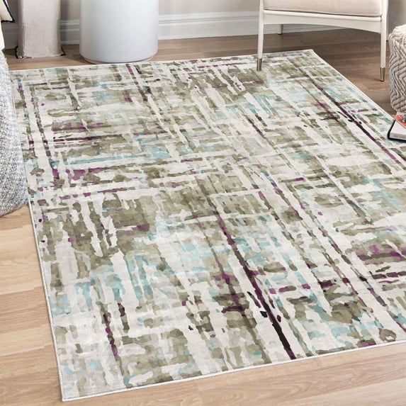 Grunge Decorative Rug, Abstract Paint Manifold Complicated Mixed and Lines Print Illustration, Quality Carpet for Bedroom Dorm and Living Room, 6 Sizes, Slate Brown, by Ambesonne