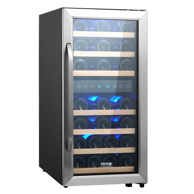 VEVOR Refroidisseur de Vin 33 Bouteilles Réfrigérateur Autonome à Double Zone avec Lumière LED