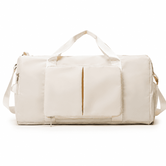 MTIANG Cream Water Resistant Oxford Duffel, Foldable Gym Travel Carry on with Shoe Compartment for Men Women