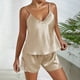 thumbnail image 4 of Conjunto de pijama sexy con cuello en V y encaje para mujer: conjunto de pantalones cortos de color liso, material de poliéster, tallas S-XXL, dos piezas (top y pantalones), 4 of 7