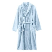 Women Mens Soft Comfy Nightgown Couple Fleece Bathrobes with Waist Belt Plush Warm Loungewear for Winter Sleepwear