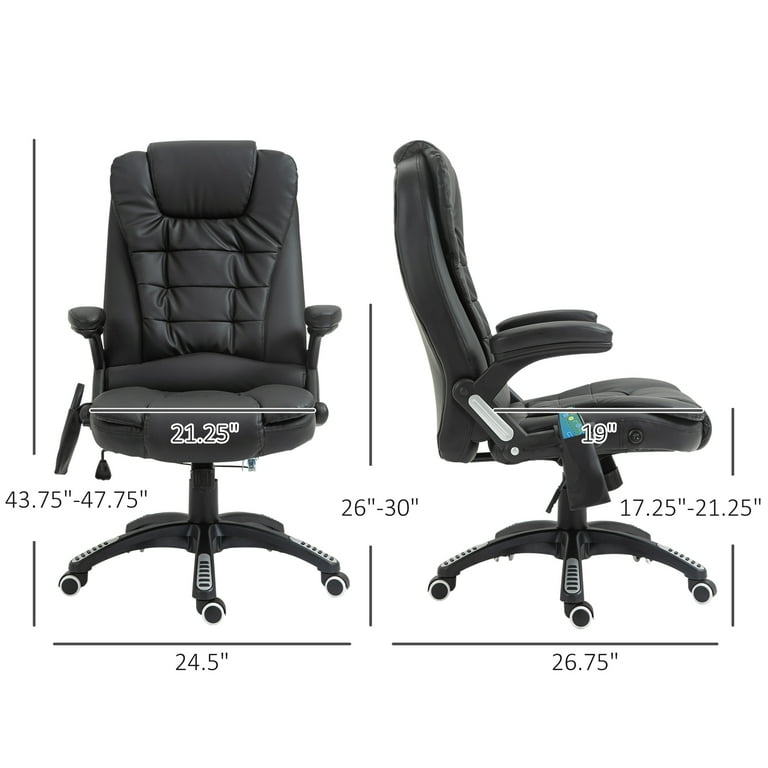 Ergonomic Massage Office Chair High Back Black PU Leather Heating