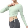thumbnail image 1 of FAIWAD Long Sleeve Yoga Tops for Womens Adjustable Drawstring Side Ruched Athletic Slim Stretch Tops, 1 of 5