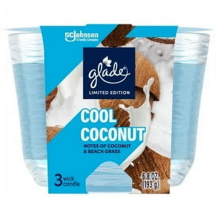Glade 3-Wick Candle, Cool Coconut Limited Edition, Fragrance Infused with Essential Oils, 6.8 oz