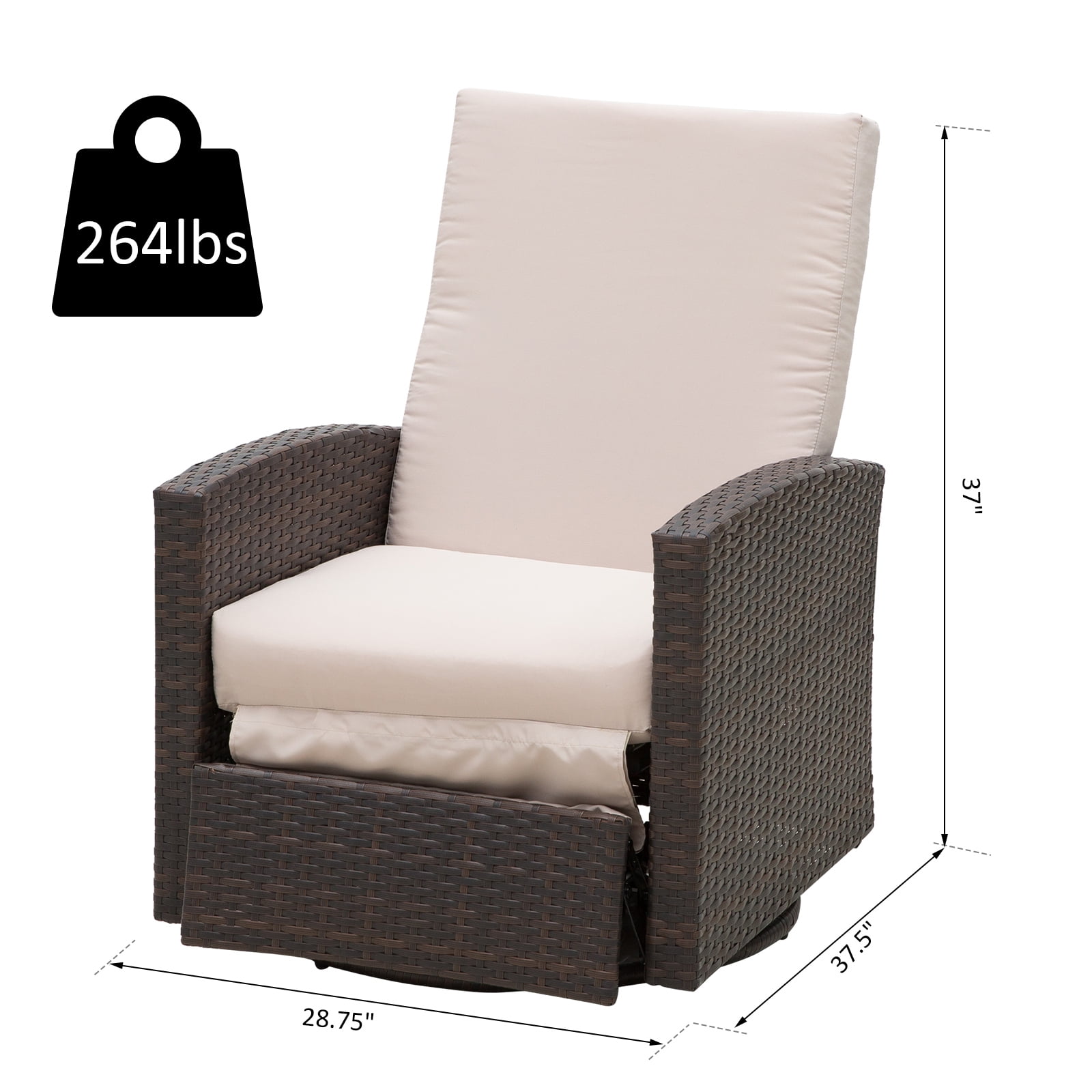 Outsunny Outdoor Rattan Wicker Swivel Recliner Lounge Chair With Water Uv Fighting Material And Comfort Light Beige Walmart Com Walmart Com
