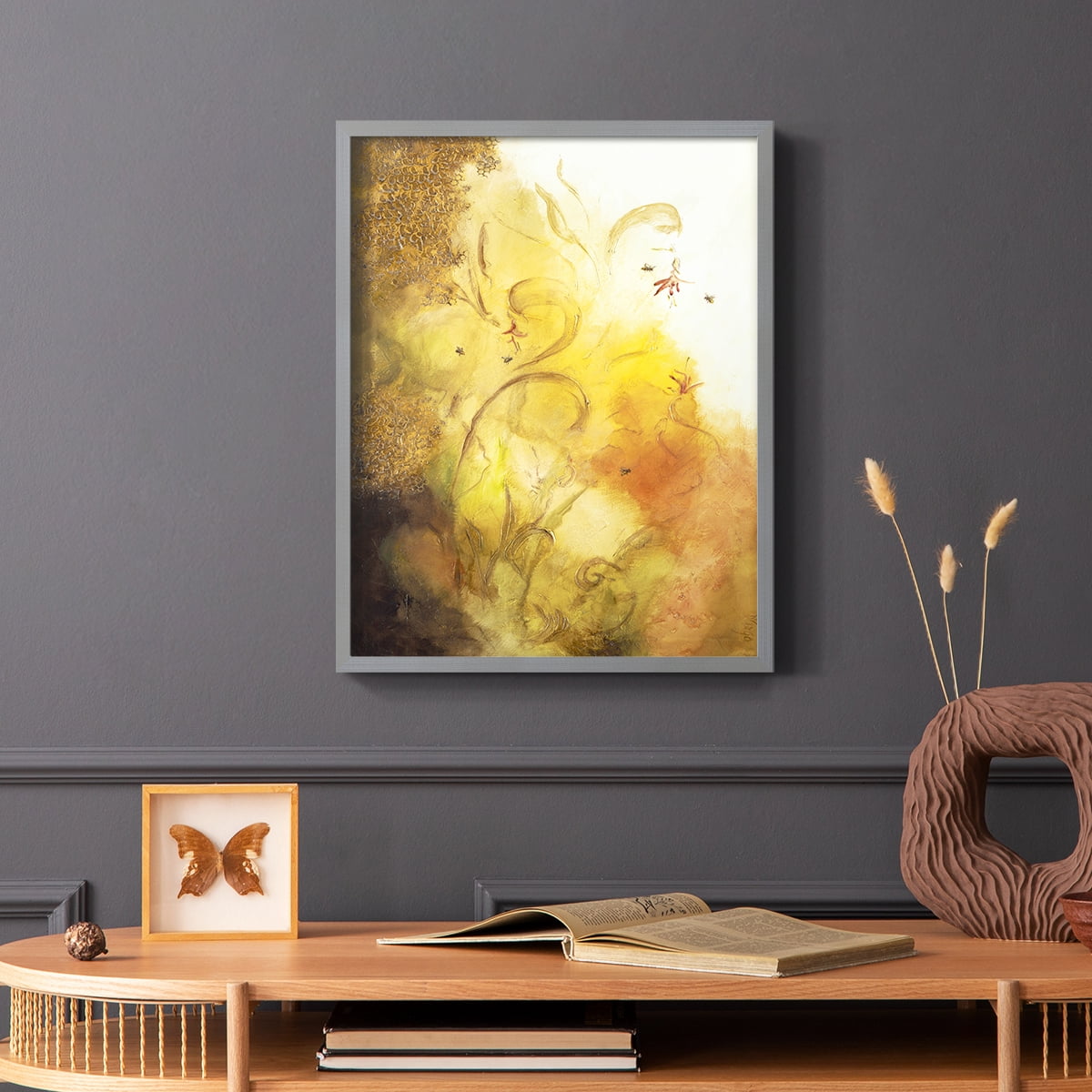 Nectar III Framed Print in Gray Solid Wood Framed Print No Nail Hanging