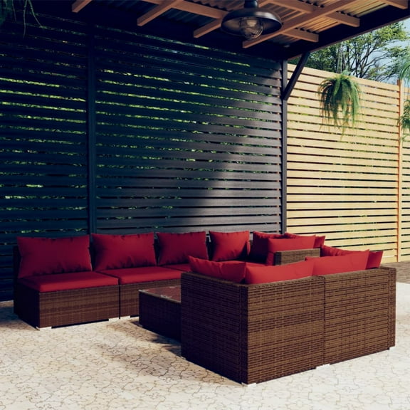 vidaXL 8 Piece Patio Lounge Set with Cushions Brown Poly Rattan
