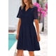 thumbnail image 4 of Vestido PRETTYGARDEN para mujer, manga corta, cuello en V, ojales, azul marino, 4 of 9