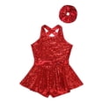 thumbnail image 3 of TSSOE Robe de Danse Moderne à Paillettes pour Filles avec Bandeau Costume de Performance Dos Croisé Justaucorps Bandeau Rouge 8, 3 of 7