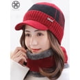 thumbnail image 2 of Luxtrada 2pcs/set Women Men Outdoor Newsboy Hat Winter Warm Thick Knit Beanie Cap Fleece Lined Skull Ski Cap & Winter Scarf, 2 of 9