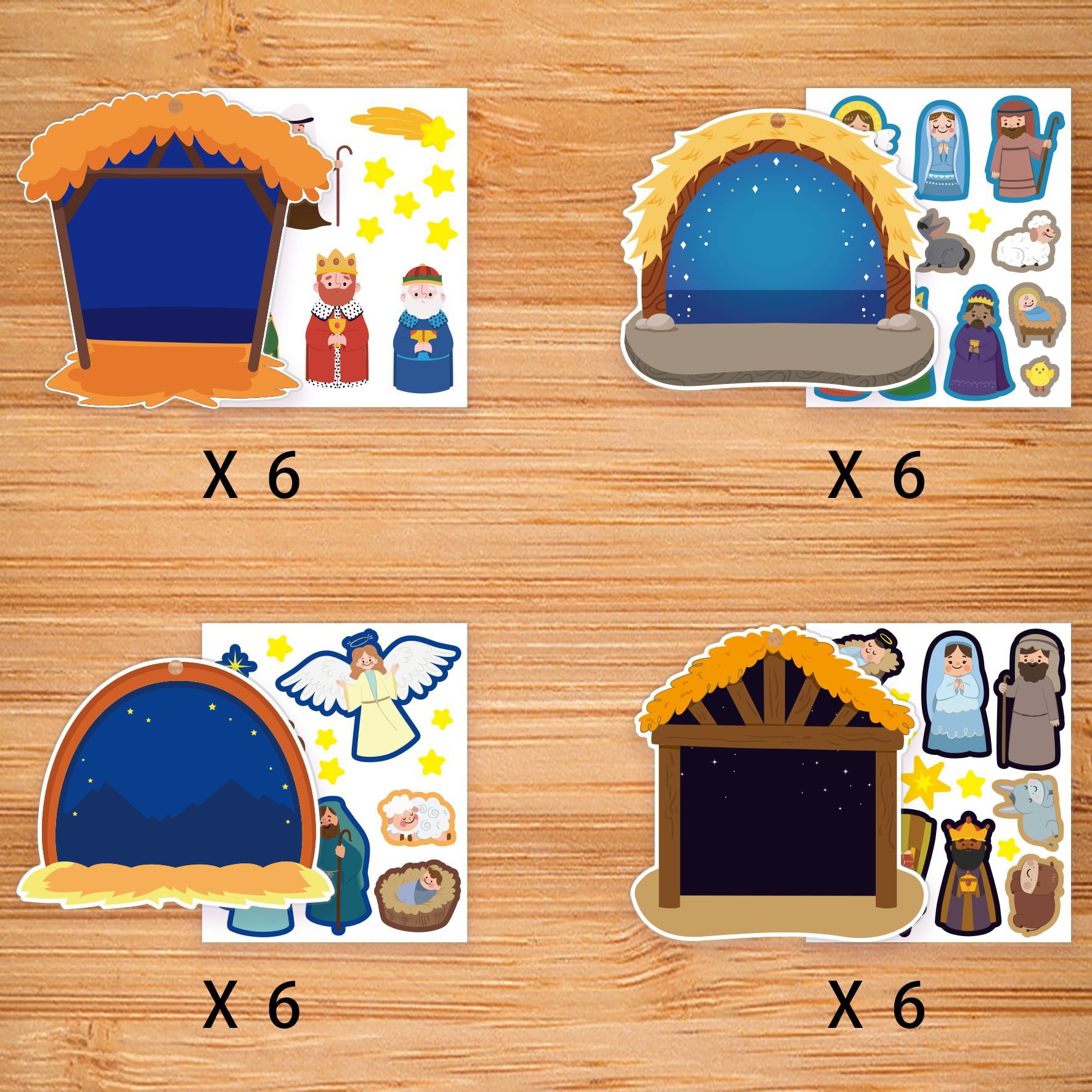 PTSPLLMY 72-Pcs Nativity Scene Craft Kit for Kids, DIY Christmas Tree Ornaments with Stickers, Manger Cards & Ribbons Gift Set