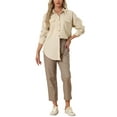 thumbnail image 2 of INSPIRE CHIC Women's Loose Roll-up Long Sleeve Pockets Button Down Casual Shirts Khaki XS, 2 of 5