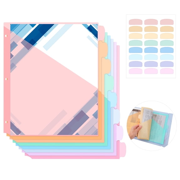 sixwipe 8 Tabs Binder Dividers with Two Pockets, Thickened File Notebook Dividers for 3 Ring Binders, Plastic Binder Dividers with Labels for School Supplies and Office Workers