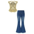 thumbnail image 2 of Alvivi Kids Girls 2-Piece Fashion Outfits Sequins Peplum Top with Ripped Jeans Flared Pants Set Gold 10, 2 of 5