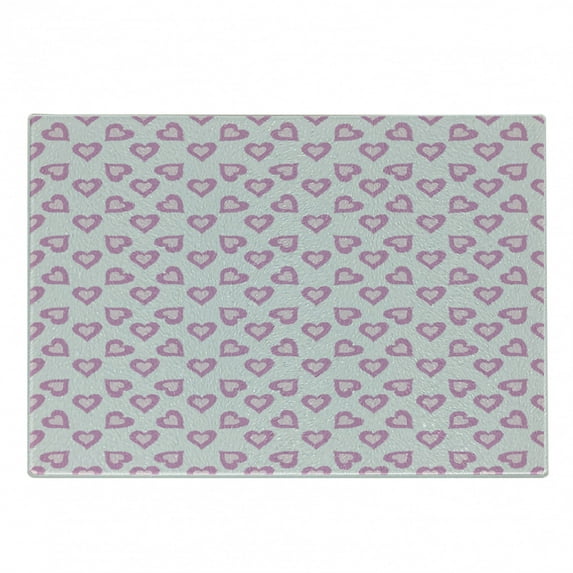 Teen Cutting Board, First Love First Date Inspired Vivid Young Hearts Inner Details Art Print, Decorative Tempered Glass Cutting and Serving Board, Small Size, Lavender Purple, by Ambesonne