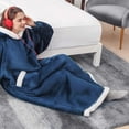 thumbnail image 4 of Manta de franela superlarga con mangas para hombre y mujer, Sudadera con capucha de invierno, jersey de lana gigante, manta de Tv de gran tamaño, 4 of 4