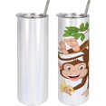 thumbnail image 4 of Cartoon 20 Oz Skinny Tumbler, Funny Monkey Hanging from Tree and Holding Banana Jungle Animals Theme Print, Leak-Proof Straw Lid and Brush Vacuum Insulated for Outdoor Use, Chocolate White, 4 of 6