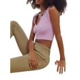thumbnail image 3 of Women Short Sleeve Knit Ribbed Baby Crop Top Crew Neck Buttons Slim Fit Teen Basic Tee Shirts, 3 of 5