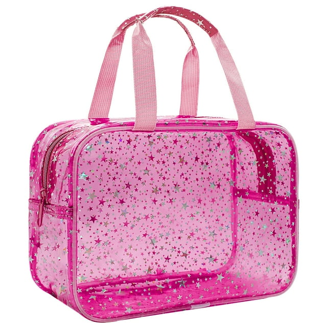 Bolsa de maquillaje Junesters con forma de estrella negra transparente, tamaño grande, PVC, 30 x 13 x 20 cm