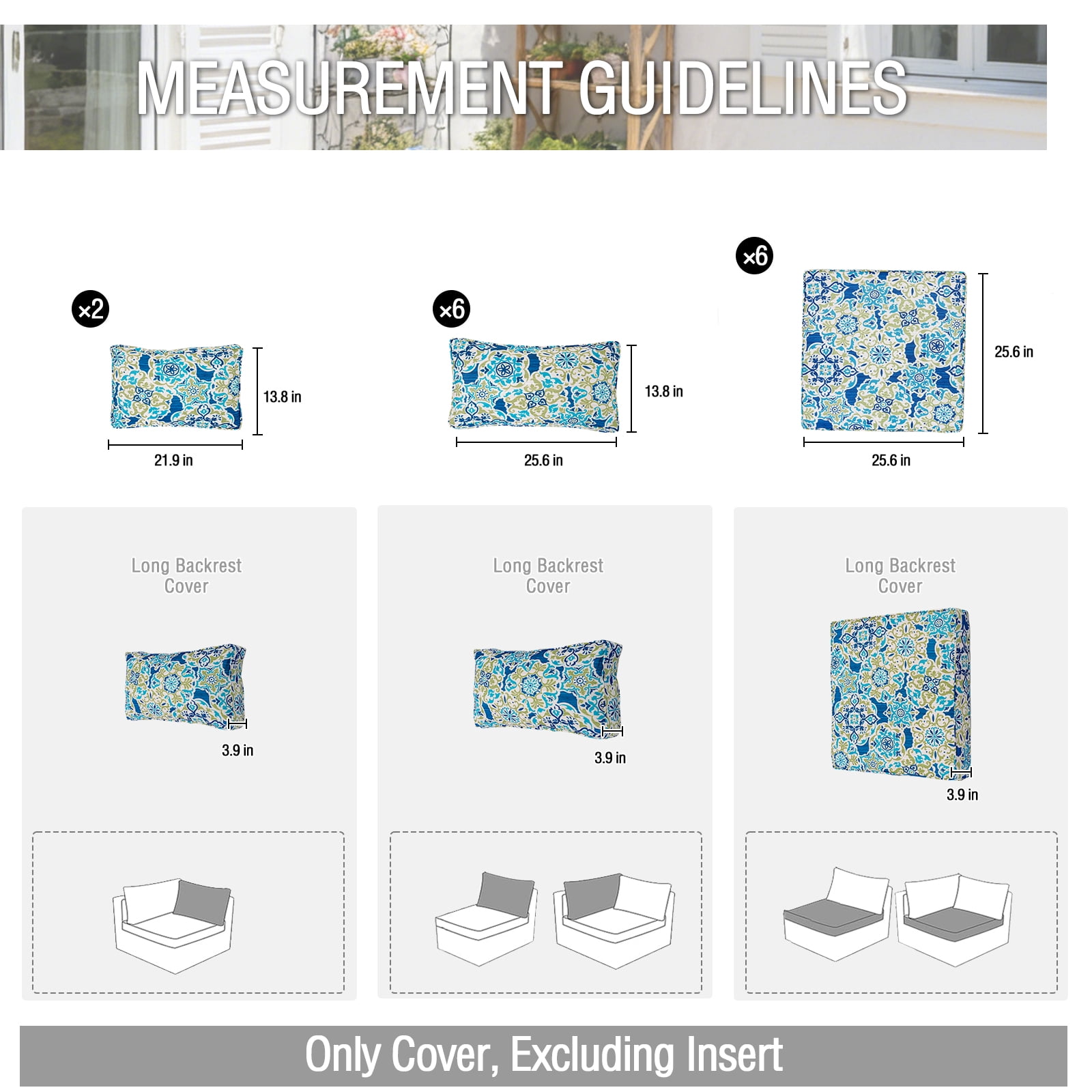 FKS LIFE 14-Piece Waterproof Patio Cushion Covers Set, Fade-Resistant Outdoor Cushion Slipcovers for Patio Furniture & Living Room, Versatile Replacement Covers for Couches, Chairs(25.6x25.6x3.9)