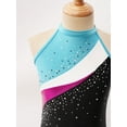 thumbnail image 5 of renvena Kids Girls Sleeveless Halter Sparkle Diamond Ballet Dance Gymnastic Leotard Unitard with Hair Band Lake Blue 10, 5 of 7