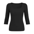 thumbnail image 7 of Hurxie Womens 3/4 Sleeve Scoop Neck Top Ribbed Knit Slim Fitted Casual Basic Tee Shirts Trendy Work T-Shirt Outfits Black,M, 7 of 7