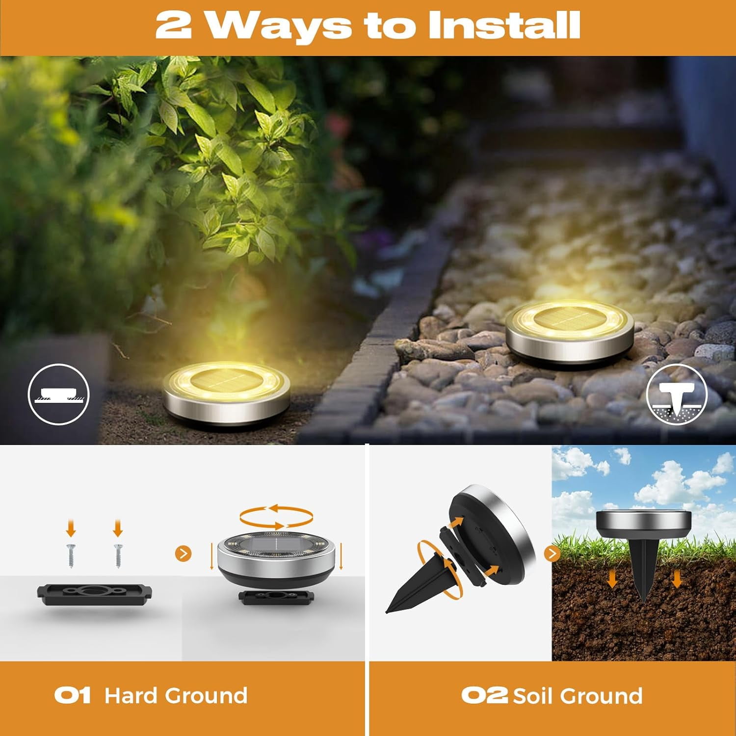 Solar Lights Outdoor Pathway, Solar Ground Lights 18 Pack Outdoor Waterproof, 3000K Warm White LED Disc Lights for Yard Garden Pathway Driveway Lawn, 18 Pcs Warm white