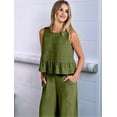 thumbnail image 5 of Women'S Casual Sleeveless Pleated Round Neck Vest Wide Leg Cropped Pants Set Green M, 5 of 6