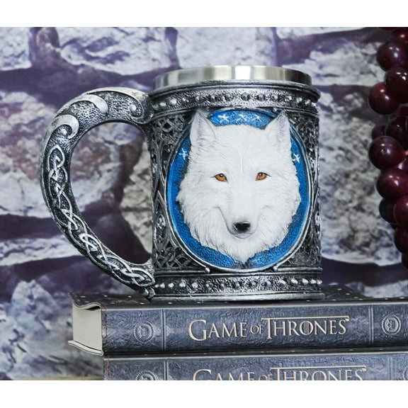 Ebros Large Celtic Alpha Direwolf White Snow Wolf 24oz Drinking Mug