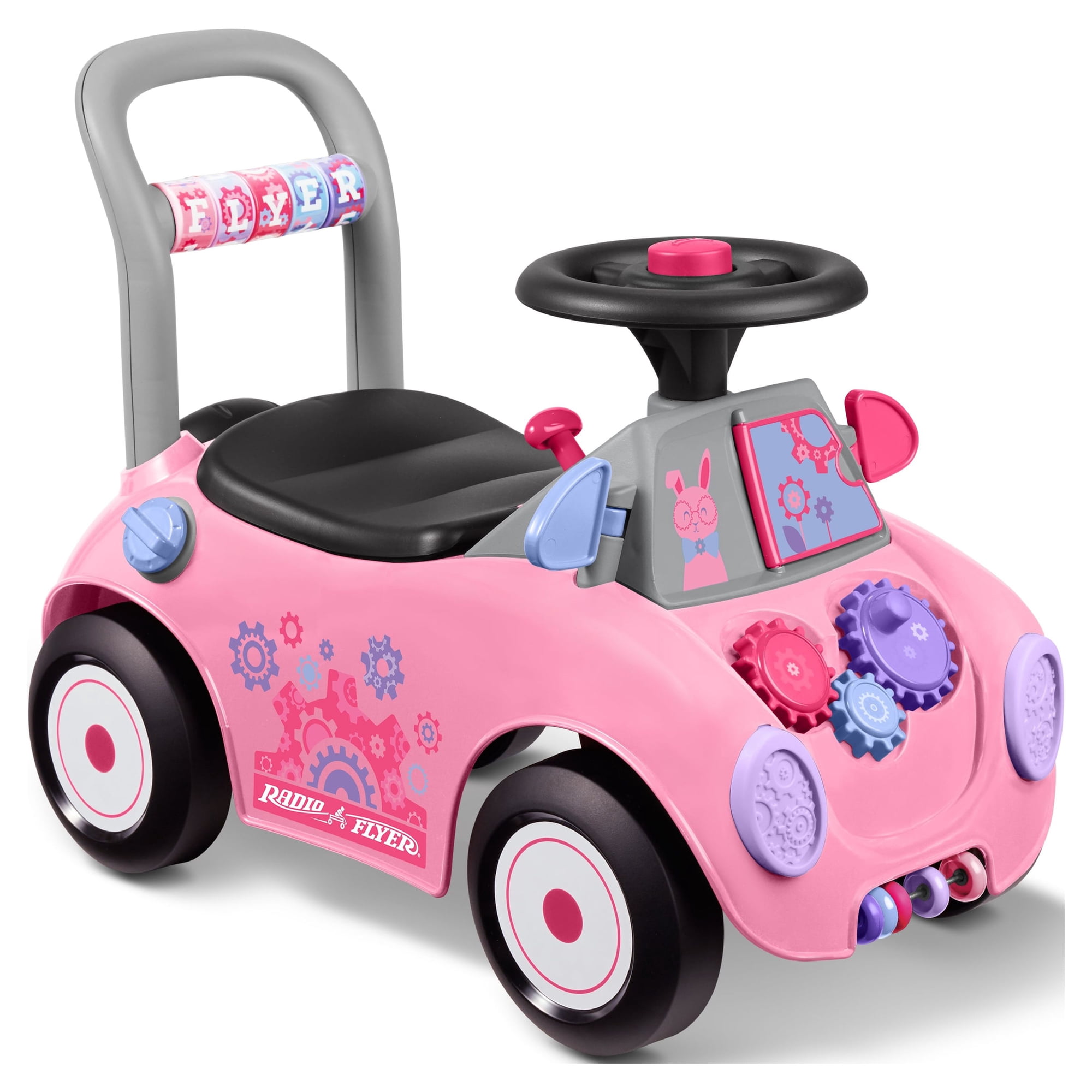 Radio Flyer Creativity Car, 3 in 1 Push Walker & Ride-on with Interactive Features, Pink