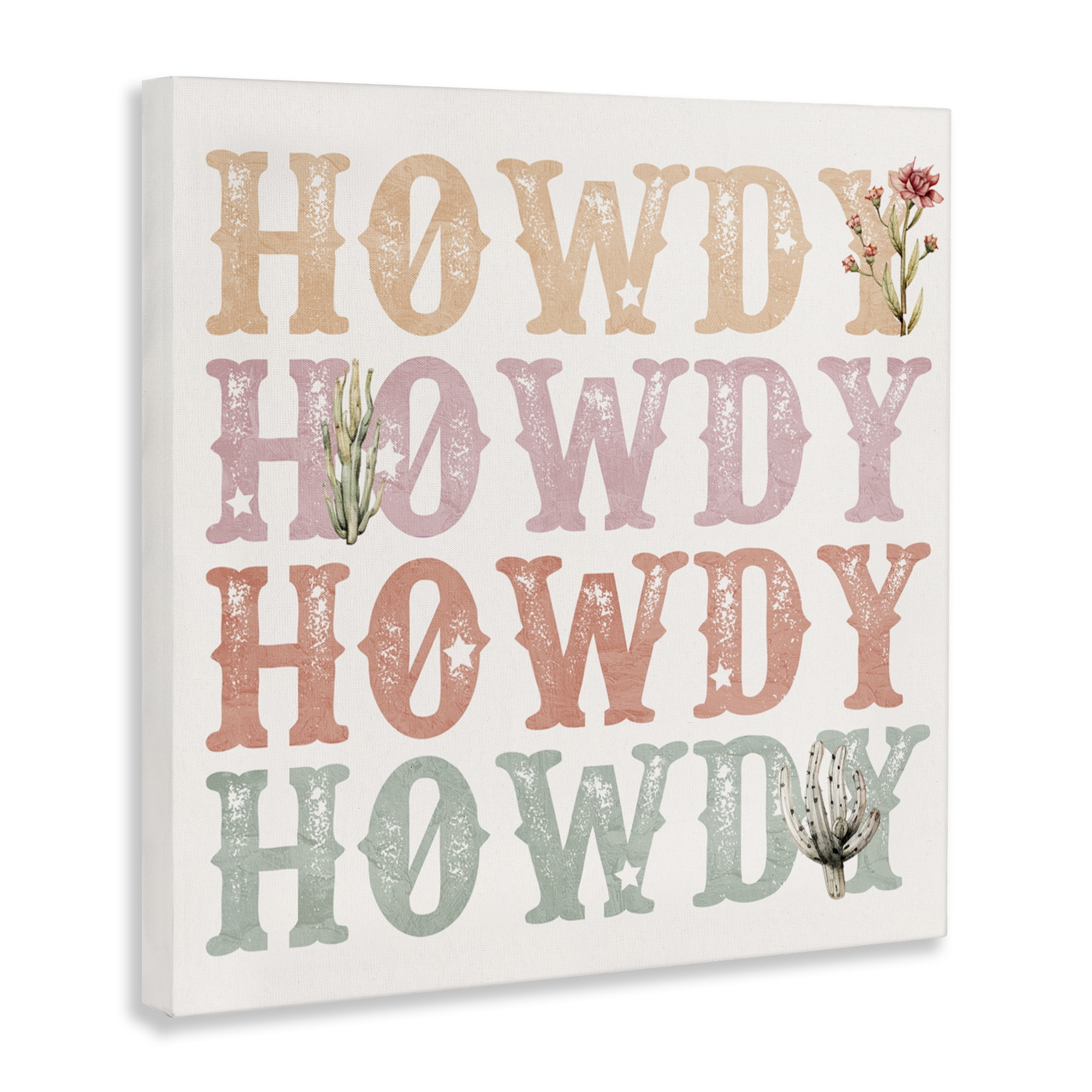 Vintage Howdy Rainbow Text Canvas Wall Art, design by Kim Allen