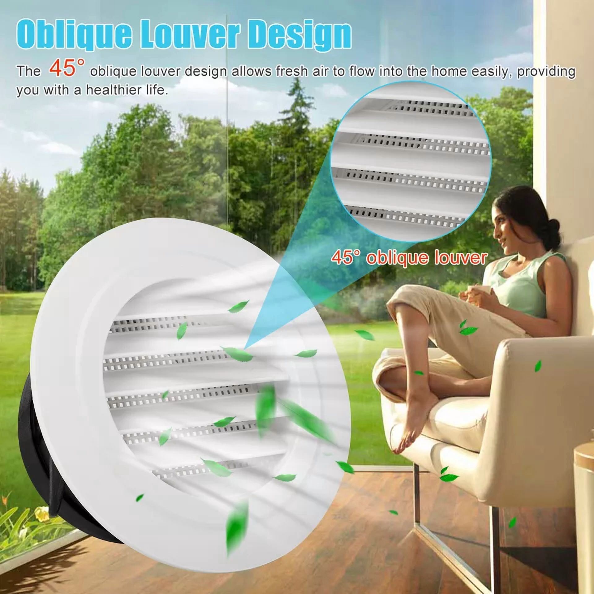 2Pcs 4In Round Air Soffit Vents Louver Ventilation Grille Cover With Fly Screen