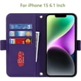 thumbnail image 6 of Crossbody Wallet for iPhone 15 Case with Adjustable Lanyard Strap Credit Card Holder 6.1",PU Leather Handbag Purse Kickstand Make Up Mirror Cover Case for Men Women Girl,Purple, 6 of 14