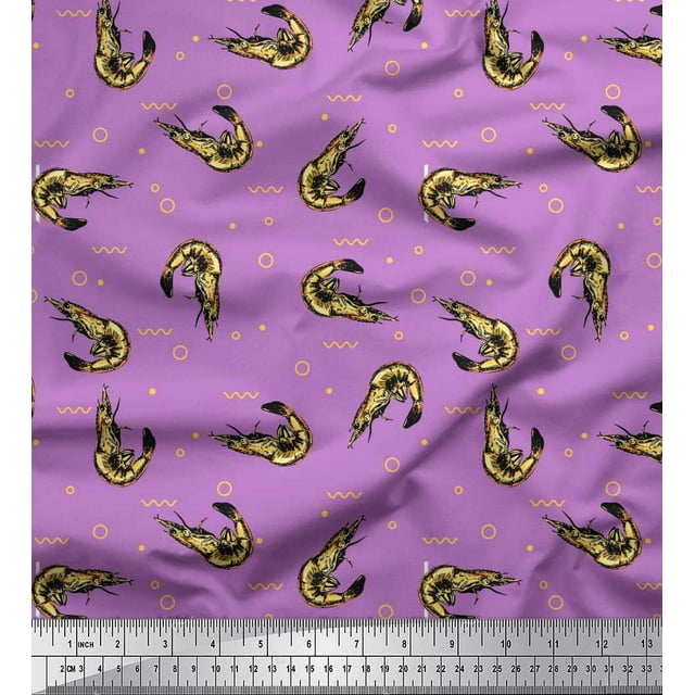Soimoi Rayon Fabric Circle,Dot & Prawns Ocean Print Fabric by Yard 42 Inch Wide