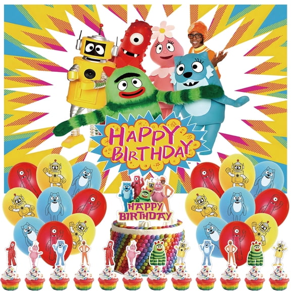 32 PCS For Yo Gabba Theme Birthday Party Decorations,With 1 Cake Topper,12 Cupcake Toppers,18 Balloons,1 Backdrop Decorations For Party Decorations Supplies