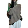 thumbnail image 5 of comerut Women Autumn Winter Contrast Color Sweater High Collar Long Sleeve Splicing Design Knitting Tops Thick Warm Pullover Tops, 5 of 8