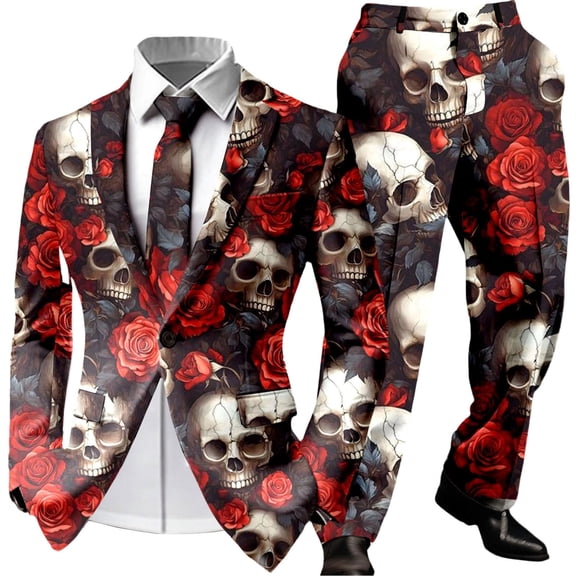Halloween Blazer Set for Men Regular Slim Fit Suit Jacket and Pant Casual Sport Coats with Pockets One Button Formal Dress