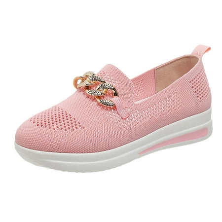 

DVKOVI Zapatillas De Mujer Ladies Fashion Solid Color Mesh Metal Chain Decorative Thick Soled Casual Sports Shoes Platform Shoes for Women Dressy Women s Slip On Shoes Pink 37