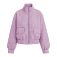 thumbnail image 6 of SHENGXINY Plaid Jacket for Women Stand Collar Zip Up Cropped Outwear with Pockets Checkered Casual Long Sleeve Winter Fall Coat Purple M, 6 of 6