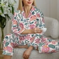 thumbnail image 4 of Wukai Flower Leaves Print Women's Pajama Set - Soft Long Sleeve Sleepwear for Comfort and Style-, 4 of 9